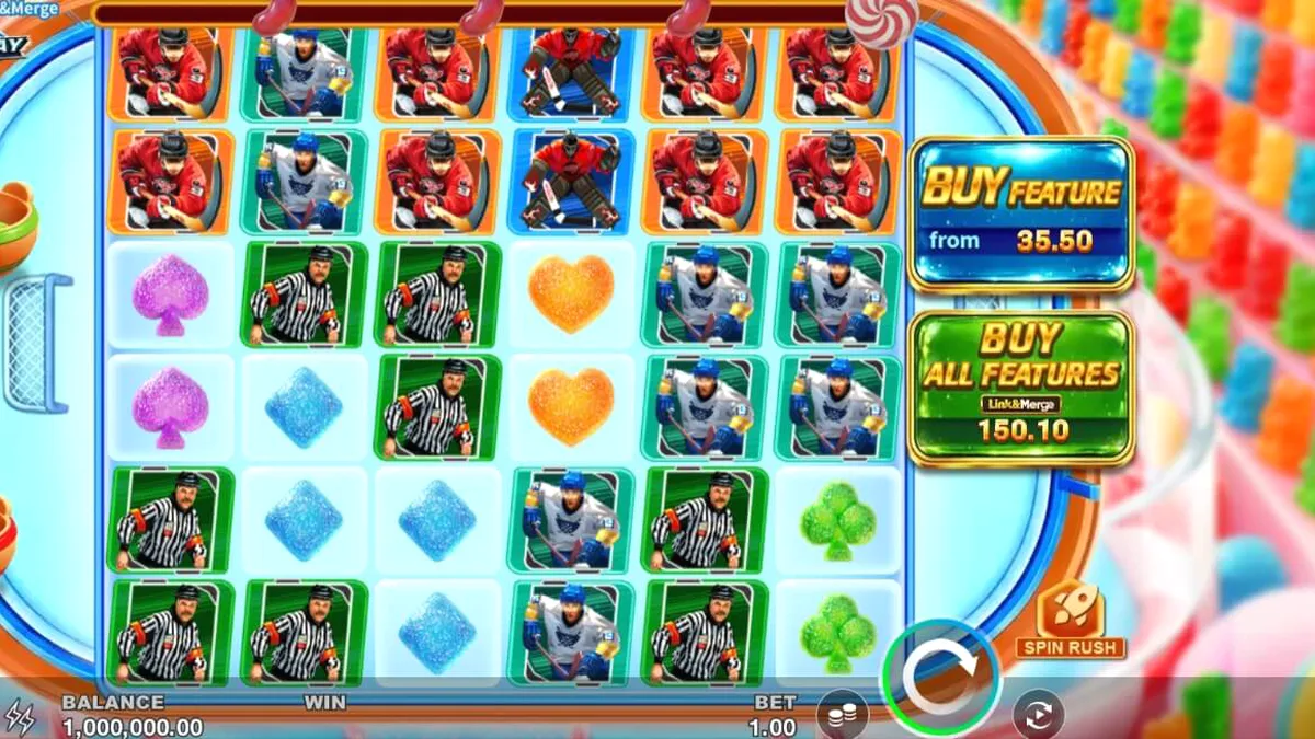 Tampilan visual slot Break Away Candy Link&Merge dengan tema hoki dan permen