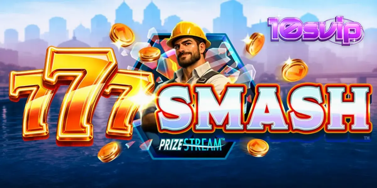 Tampilan visual permainan slot 777 Smash dengan tema konstruksi dan bola penghancur.